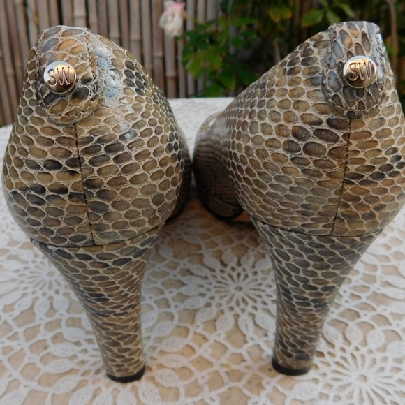 Stuart Weitzman Snakeskin Peep Toe Shoes Platform - Picture 5 of 5